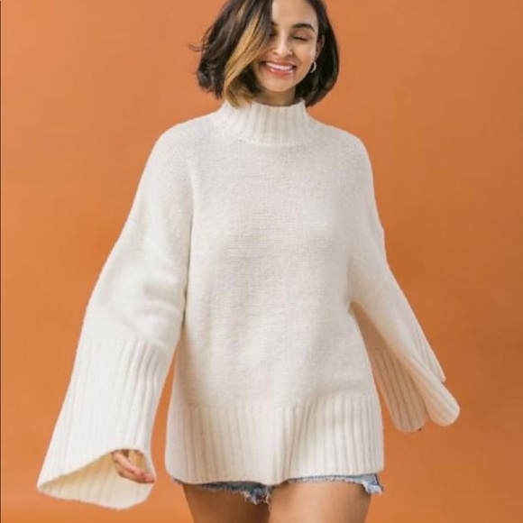 Flying Tomato Sweaters - Cream bell sleeve oversized knit chunky sweater